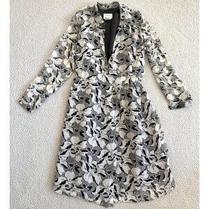 Y2K Silk Wrap Dress Black White Floral 100% Silk Belted Long Sleeve